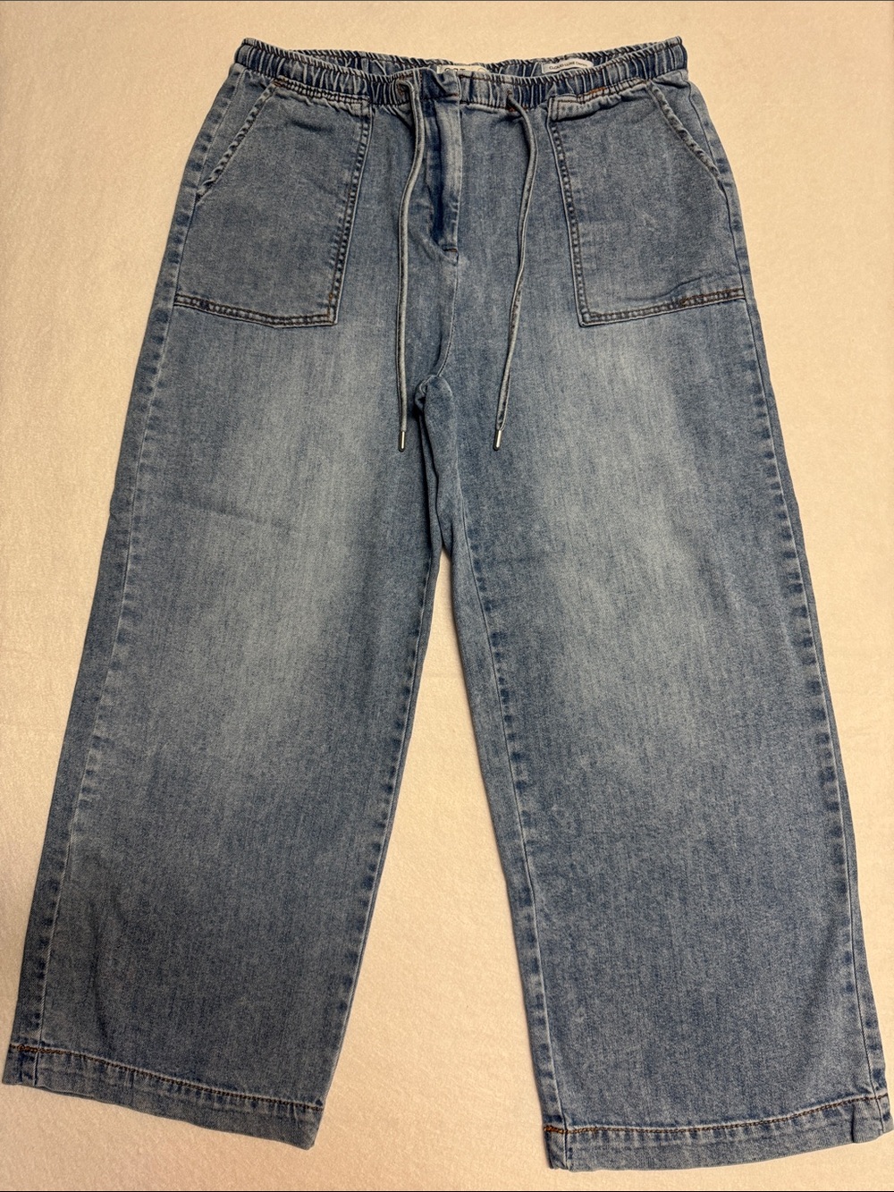 Oat New York Mid-Blue Wide Leg Drawstring Jeans